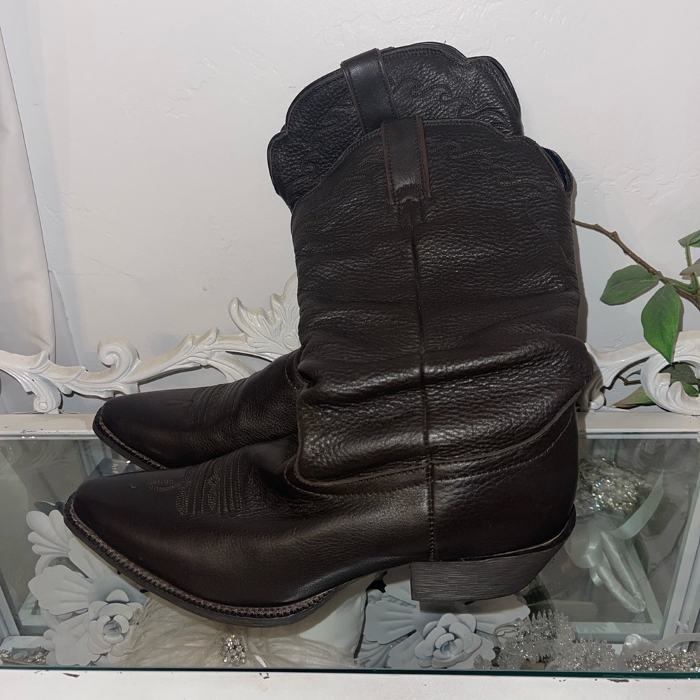 Dark Brown Leather Cowboy Boots - Picture 2 of 9